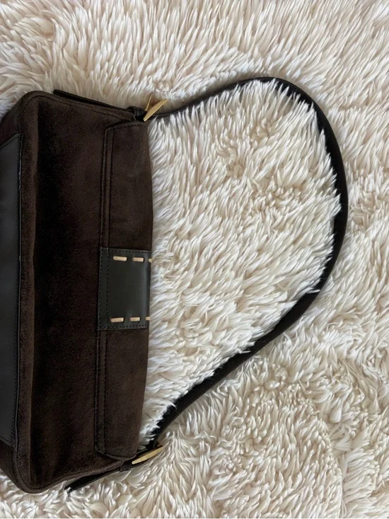 LOFT Dark Brown Suede Shoulder Bag with Gold Hardware - Picture 3 of 4